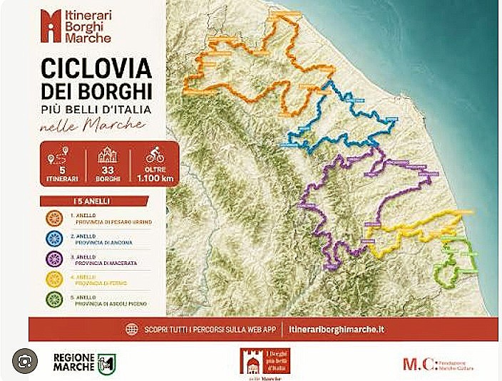 Ciclovia delle Marche divisa per provincia.